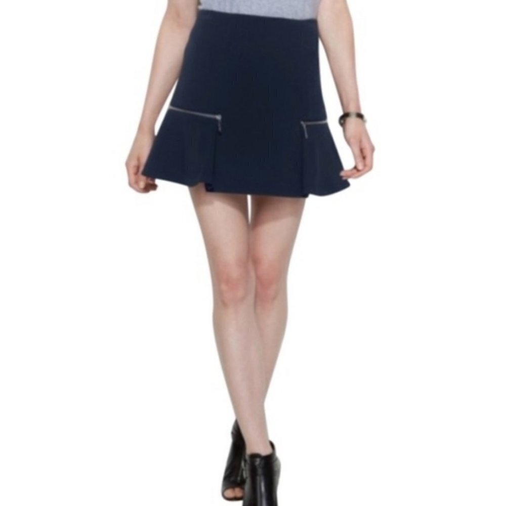 Michael Kors Navy Mini Flounce Skirt Gold Zipper 4